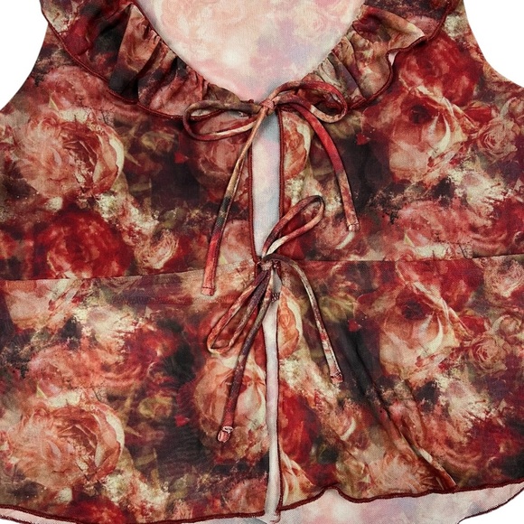 Mesh Tie Front Rose Print Tank Top by Rebellious Dreamer - Size L - Picture 2 of 5
